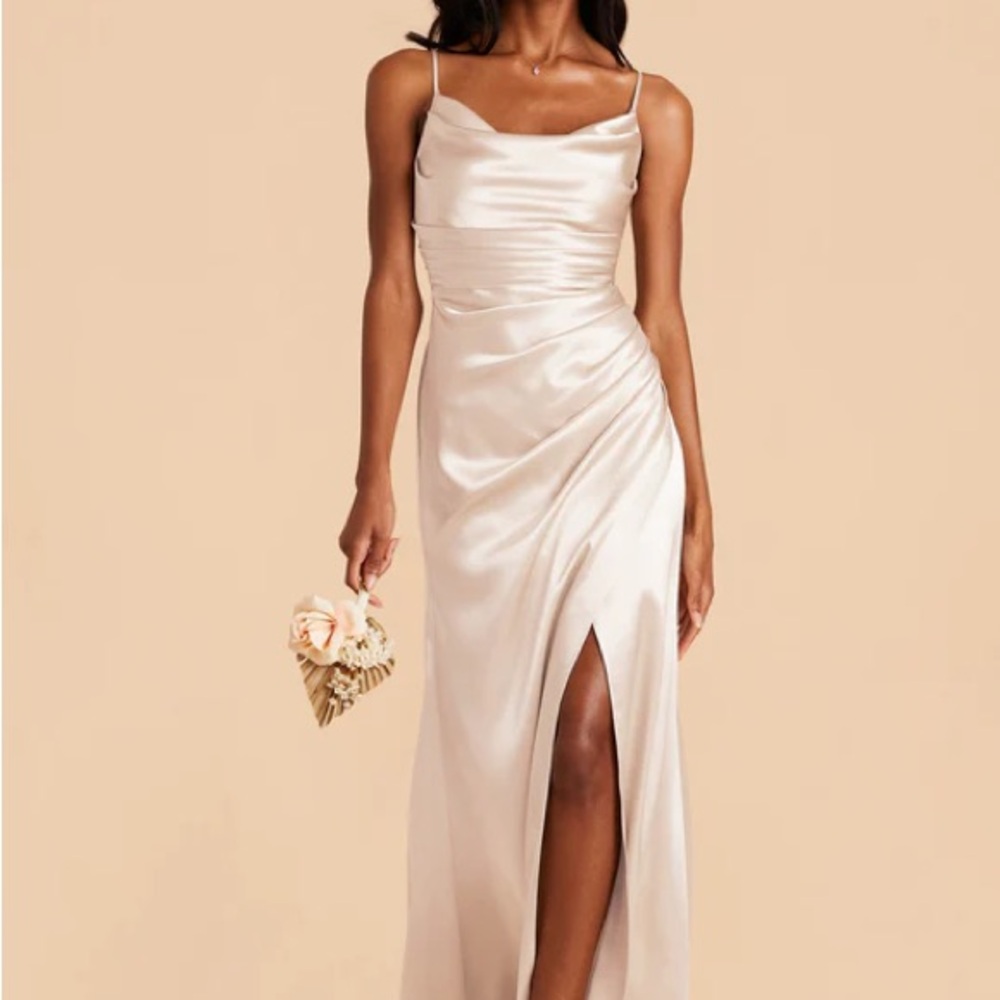 Lydia dress in champagne shiny satin